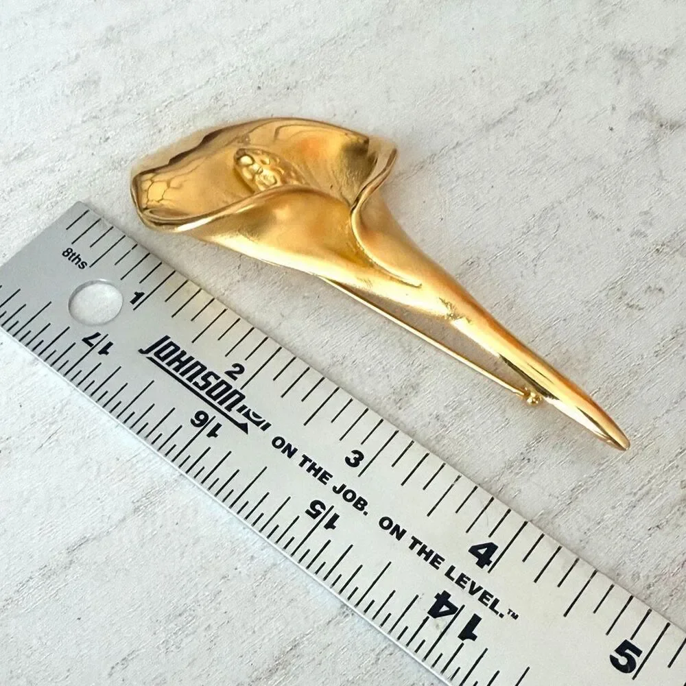 Vintage Doreen Ryan 1993 Large Gold Tone Calla Lily Brooch Pin